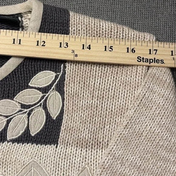 VTG Orvis Women's Patchwork Leaf Knit Grandma Sweater Button Front Cottagecore S - Picture 13 of 16